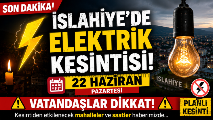 22 HAZİRAN İSLAHİYE’DE PLANLI ELEKTRİK KESİNTİSİ UYARISI