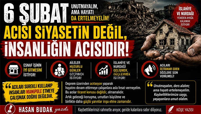 6 Şubat’ın Acısı Siyasetin Değil, İnsanlığın Acısıdır.