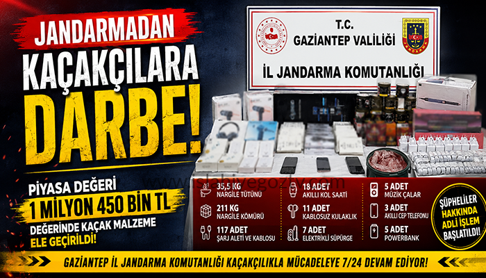 Jandarmadan Kaçakçılara Darbe: 1 Milyon 450 Bin TL Değerinde Kaçak Ürün Ele Geçirildi