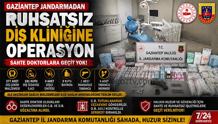 GAZİANTEP JANDARMADAN RUHSATSIZ DİŞ KLİNİĞİNE OPERASYON