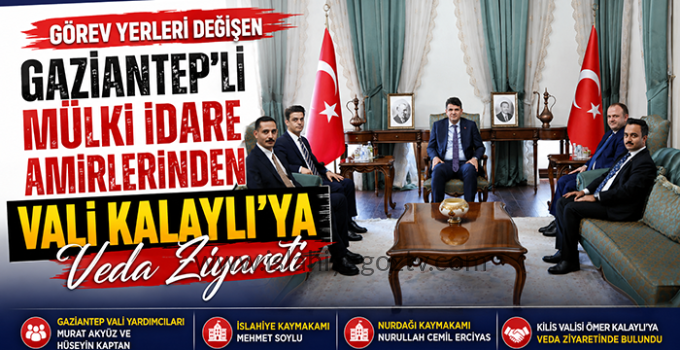 Gaziantep’ten Ayrılacak Mülki İdare Amirlerinden Kilis Valisi Kalaylı’ya Veda Ziyareti
