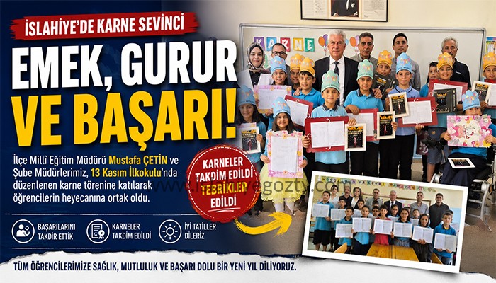 İslahiye’de Karne Sevinci: İlçe Millî Eğitim Müdürü Mustafa Çetin Öğrencilerin Heyecanına Ortak Oldu