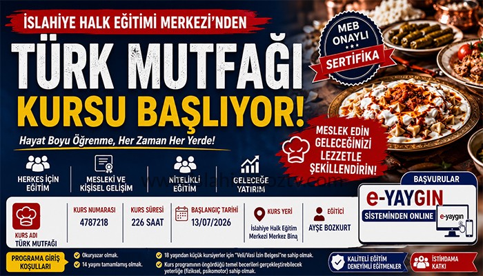 İslahiye Halk Eğitim Merkezi’nden Türk Mutfağı Kursu