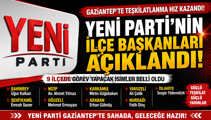 Gaziantep’te Yeni Parti’nin İlçe Başkanları Belli Oldu