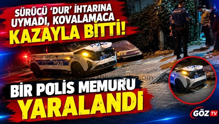 Sürücü ‘dur’ ihtarına uymadı, kovalamaca kazayla bitti Bir polis memuru yaralandı