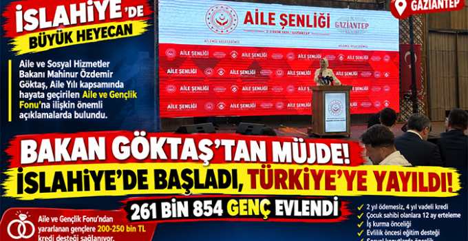 İSLAHİYE’DEN TÜRKİYE’YE UZANAN DESTEK! 261 BİN 854 GENÇ EVLENDİ
